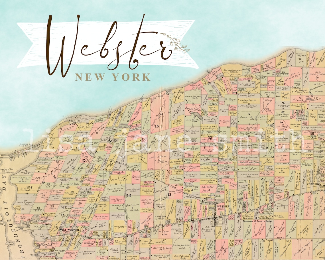 Webster NY vintage map 8x10 horizontal art print Etsy