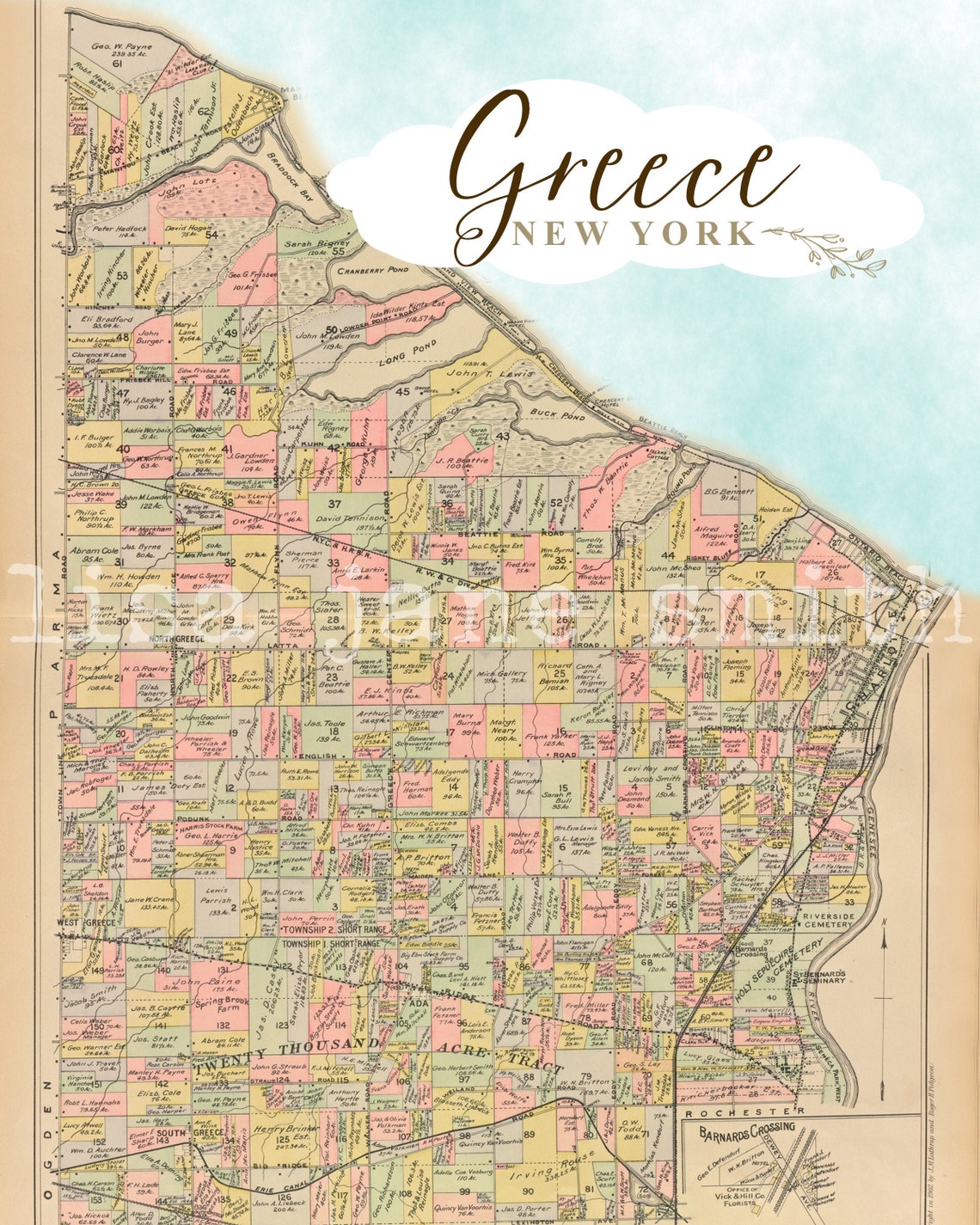 Greece NY vintage map 8x10 vertical art print Etsy