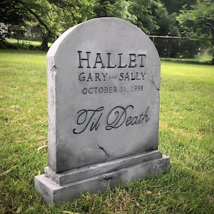 Custom Personalized Gravestone Sign for Weddings or Halloween Parties - Gothic Tombstone Prop - Realistic Cemetery Headstone