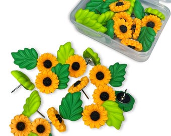 Sunflower Push Pins – Decorative Floral Thumbtacks with Leaf Accents