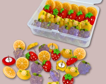 Fruit Salad Push Pins – Strawberry, Lemon, Grape Thumbtacks for Bulletin Boards
