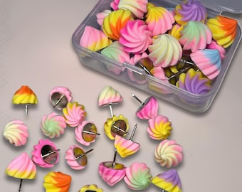 Candy Swirl Resin Thumbtacks: Pastel Rainbow Push Pins for Bulletin Boards