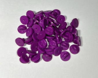 Purple rubber pin backs for lapel, hat pins, badges, and ribbon bars