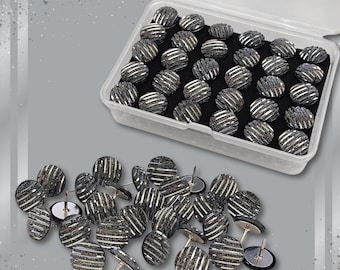 Silver holographic glitter push pins, decorative office nails, shiny desk accessories, luxe thumbtacks.
