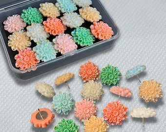 Floral push pins, pastel corkboard decor, iridescent flower tacks, office and craft supplies