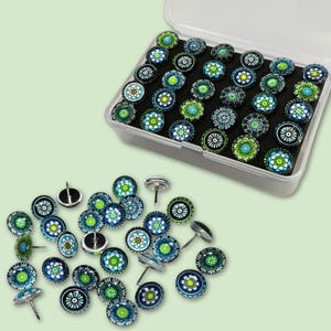 Mandala Push Pin, Colorful Glass Dome Thumbtack Set with Metal Pin Back
