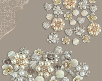 Ethereal Pearl Push Pins, Floral & Heart Designs, Sparkly Tacks for Crafts and Decor