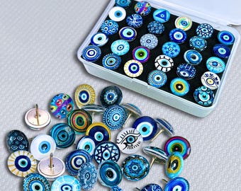 Evil Eye Push Pins, Decorative Thumbtacks, Cork Board Decor (Sets of 15/30)
