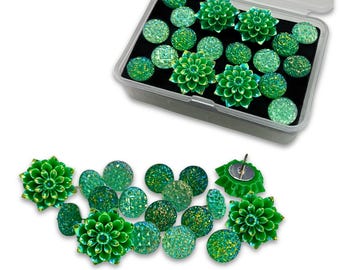 Celestial Bloom Push Pins – Green Floral Druzy Thumbtacks for Office Decor