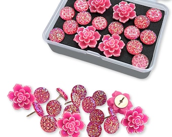 Celestial Bloom Push Pins – Hot Pink Floral Druzy Thumbtacks for Office Decor