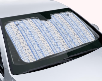 Universal Fit Shabby Chic Car Sun Shade — Floral Gingham Lace Windshield UV Protector