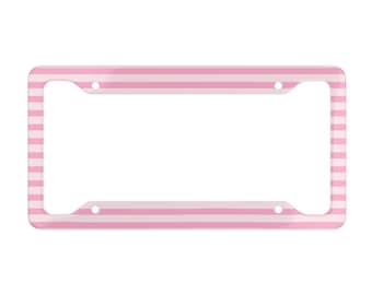 Pink Striped License Plate Frame Car Accessories