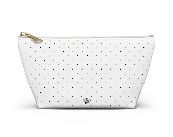 Black & White Polka Dot Accessory Pouch, T-Bottom Cosmetic Bag (2 Sizes)