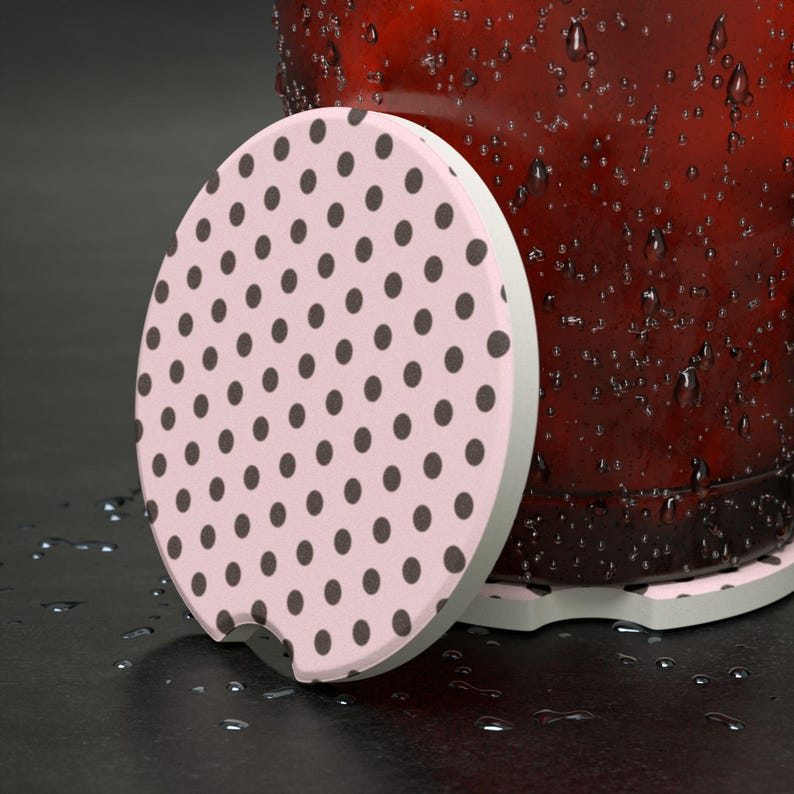brown and pink polka dot car coaster for car cup holders