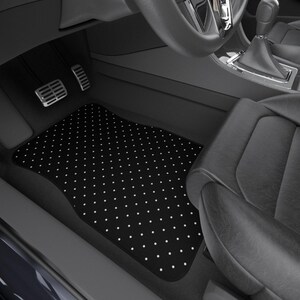 black and white car mats; black with white polka dots aesthetic car accessories for women trendy set of 4