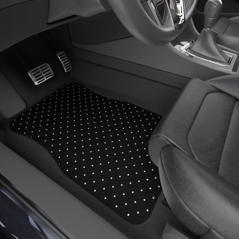 black and white car mats; black with white polka dots aesthetic car accessories for women trendy set of 4