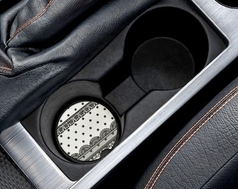 Universal Fit Lacey Polka Dot Car Coasters, 1 or 2 Count Lace Car Accessories