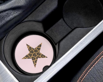 Universal Fit Cheetah Print Star Car Coasters, 1 or 2 Count Chic Pink Car Accessories
