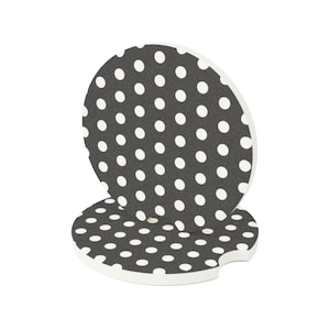 aesthetic black with white polka dots car coaster