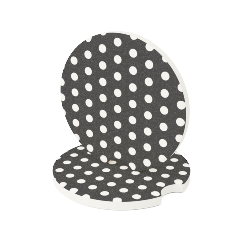 aesthetic black with white polka dots car coaster