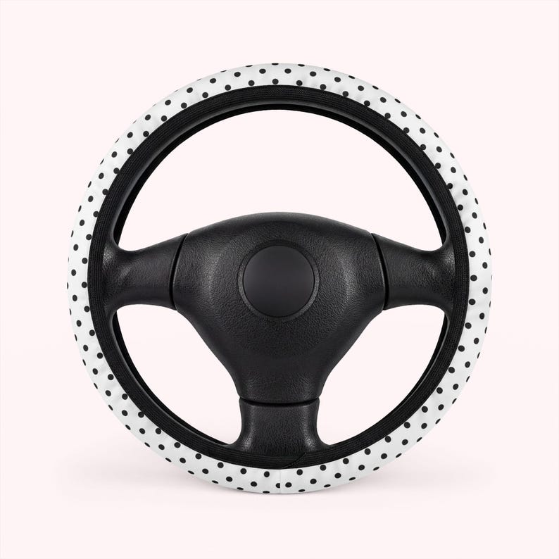 polka dot steering wheel cover black and white universal fit