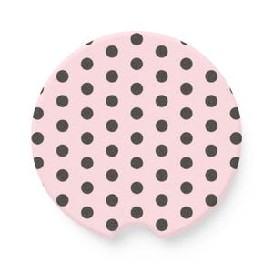 pink and black polka dot car coaster