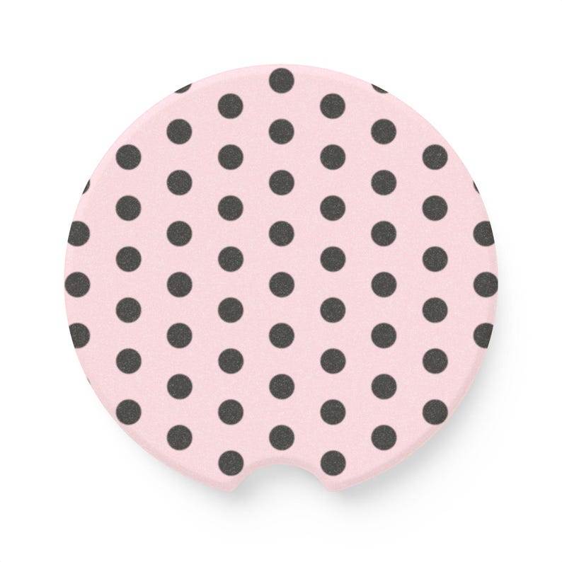 pink and black polka dot car coaster