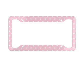Heart Polka Dots Pink License Plate Frame, Universal Fit Dotted Car Accessories