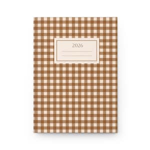 Maple Brown Gingham Matte Hardcover A5 Notebook 2026 Journal, Diary, or Blank Planner