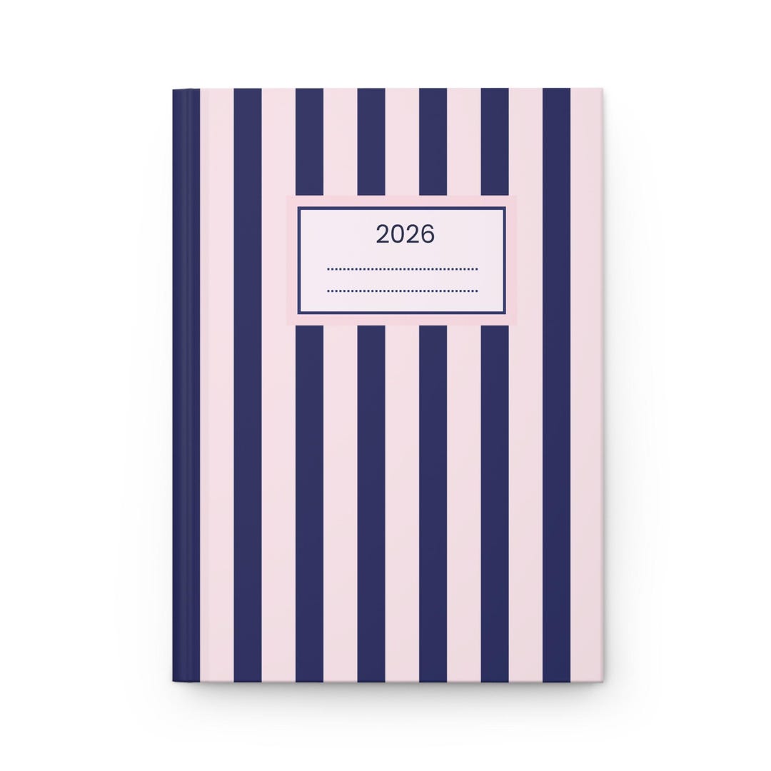 Navy Blue & Pink Stripe A5 Notebook 2026 Matte Hardcover Journal - Etsy