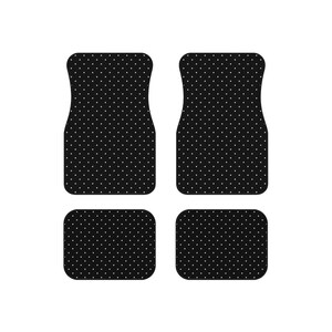 black and white pink polka dot car accessories, aesthetic black and white polka dotted car mats, set of 4