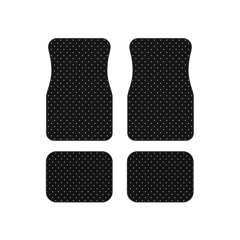 black and white pink polka dot car accessories, aesthetic black and white polka dotted car mats, set of 4