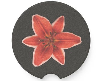 Universal Fit Red Lily Flower Car Coasters, 1 or 2 Count Floral Car Accessories