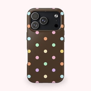 brown Y2K polka dot phone case for iPhone 17 and other iPhones and Samsung galaxy