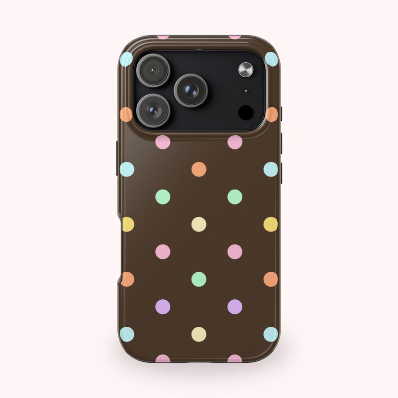 brown Y2K polka dot phone case for iPhone 17 and other iPhones and Samsung galaxy