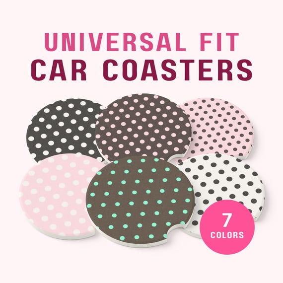 Universal Fit Polka Dot Car Coasters — 1 or 2 Count Auto Accessories