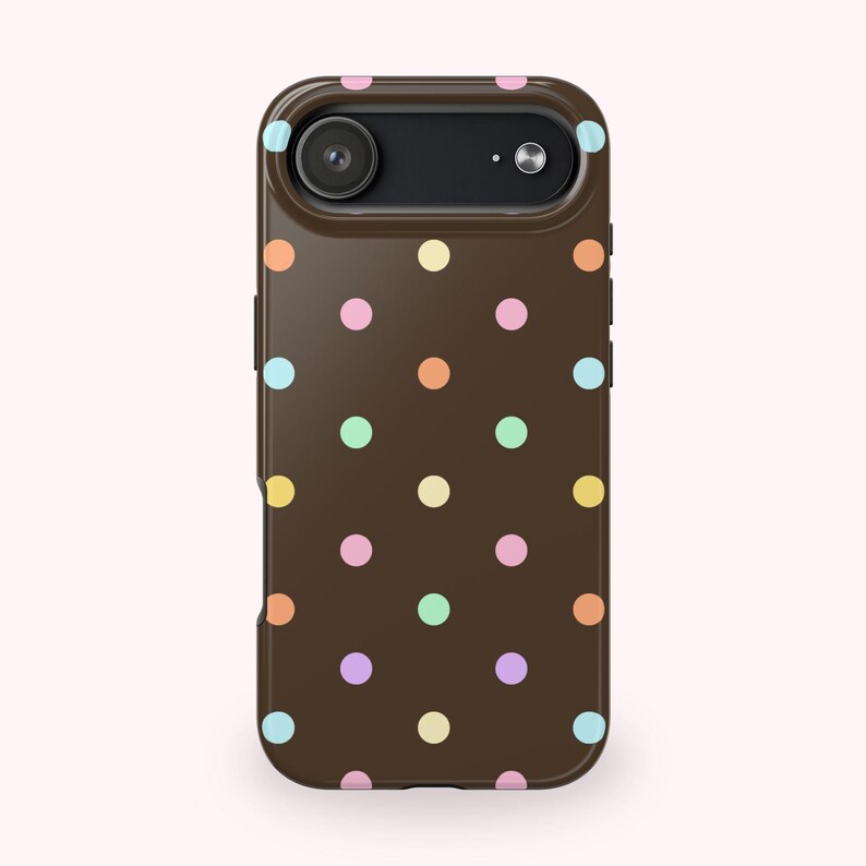 rainbow and brown pastel polka dot phone case y2k aesthetic
