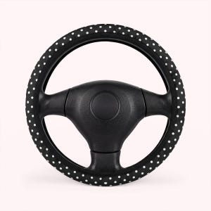 black and white polka dot steering wheel cover