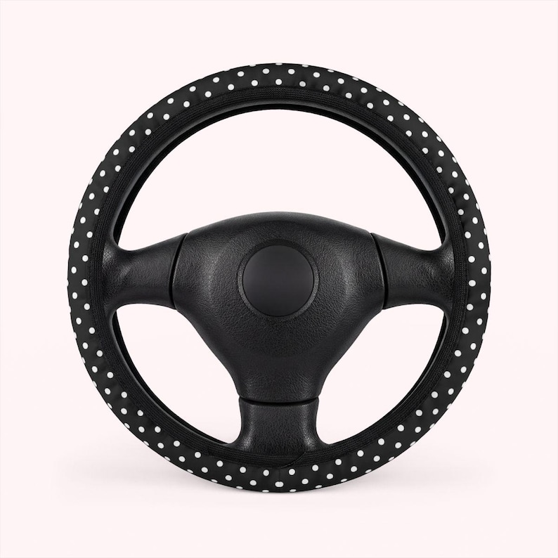 black and white polka dot steering wheel cover