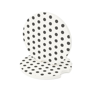 white and black polka dots car coasters set of 2