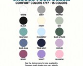 Photo 13 of 17: A color chart displaying fifteen different circular color swatches with labels for the Comfort Colors 1717 t-shirt.