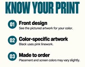 Photo 14 of 17: An informational graphic detailing print specifications, including front design and color-specific artwork notes.