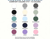 Photo 13 of 17: Color chart displaying fifteen circular swatches with color names for the Comfort Colors 1717 shirt.
