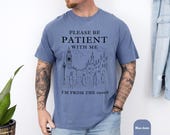 Photo 6 of 8: Blue vintage t shirt on a tattooed man, featuring a witty retro graphic tee design that reads please be patient with me, a fun gift for him, dad gift, or grandfather gift with cozy relaxed fit t-shirt style and millennial humor charm