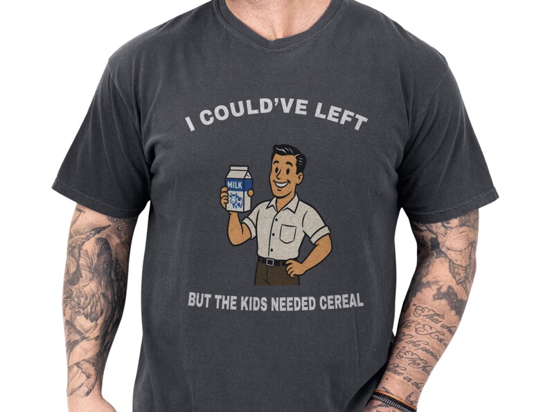 Funny Graphic Tee with Milk Carton Cartoon Man, Vintage Style T-Shirt