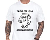 Photo 1 of 8: Funny dad shirt with a playful milk carton art graphic and the phrase Accidentally Stayed a Father, shown on a clean white tee with a bold, witty look that makes a great fathers day gift, gift for dad, or cool papa outfit for a lighthearted family gag clothes style
