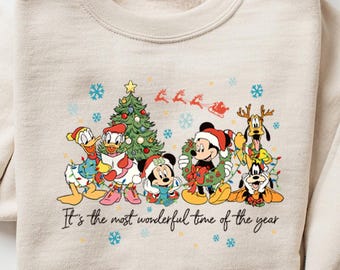 Vintage It's The Most Wonderful Time of The Year Disney Christmas Sweatshirt, Cartoon Mickey Friends Christmas Party 2025, Mickey & Friends