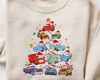 Cars Disney Christmas Sweatshirt, Lightning McQueen Christmas Sweatshirt, Cars Christmas Hoodie, Christmas Cars Tree Crewneck, Gift for Boys