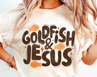 Camiseta con estampado de peces dorados y Jesús, linda camiseta estilo grunge Y2K playera, regalo para amantes de los peces, regalo cristiano, camiseta para niños