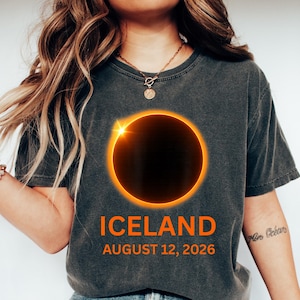 T-shirt éclipse totale de soleil Islande 2026, sweat-shirt pour événement commémoratif, cadeau astronomie du 12 août, col rond de voyage en Islande